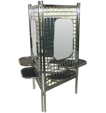 Pibbs - Deluxe 3-Way Styling Station with Mirror, Shelves & Clamps