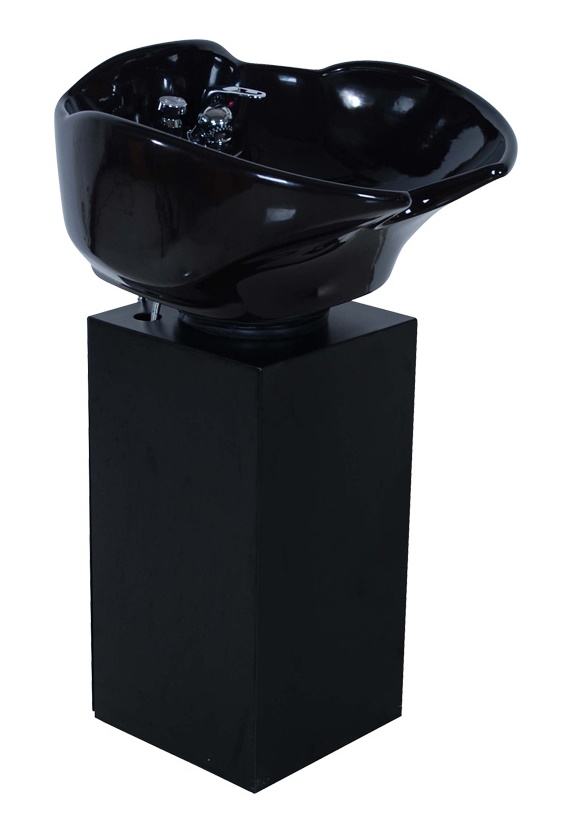 Samson - Black Porcelain Tilt Shampoo Bowl & Metal Pedestal 