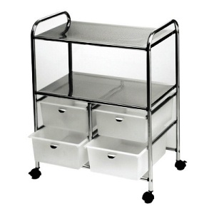 Pibbs - White Work Cart with 4 Black Storage Drawers